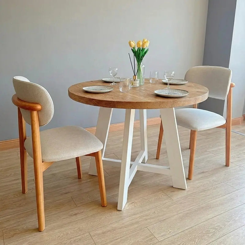 Amber Solid Oak Wood Round Dining Table – Farmhouse Country Design