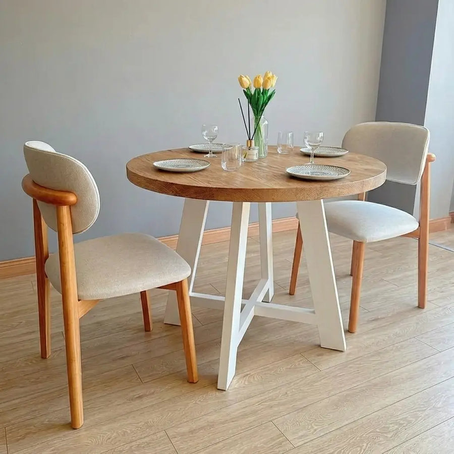 Amber Solid Oak Wood Round Dining Table – Farmhouse Country Design