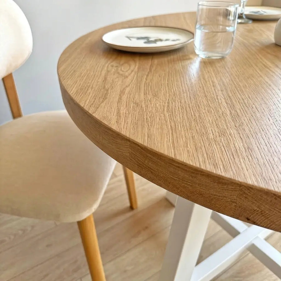 Amber Solid Oak Wood Round Dining Table – Farmhouse Country Design
