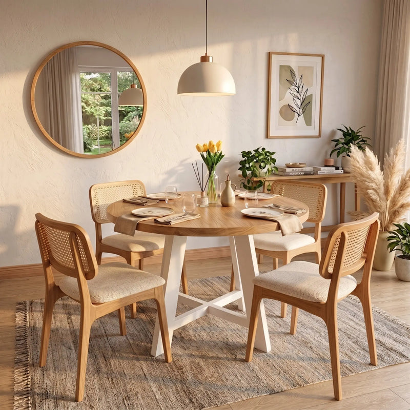 Amber Solid Oak Wood Round Dining Table – Farmhouse Country Design