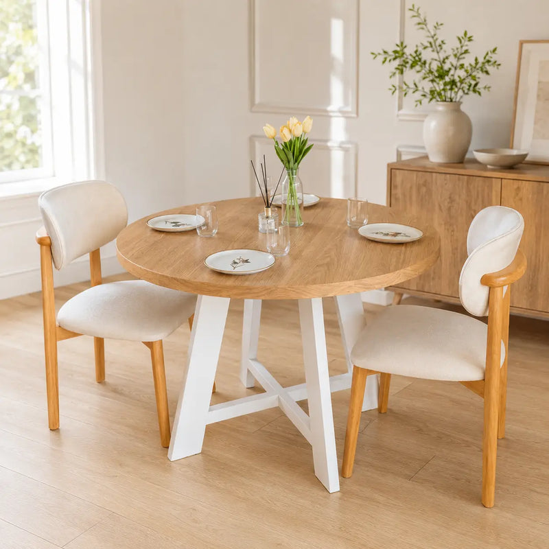 Amber Solid Oak Wood Round Dining Table – Farmhouse Country Design