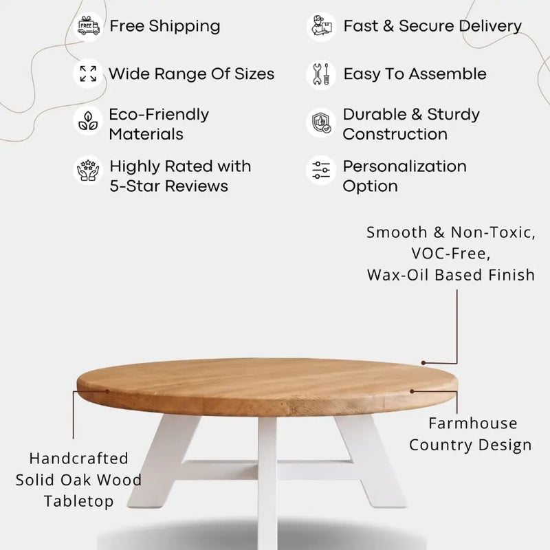 Amber Oak Solid Wood Round Coffee Table – Farmhouse Country Design