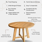 Amber Round Farmhouse Dining Table | Solid Wood Design Mozilya
