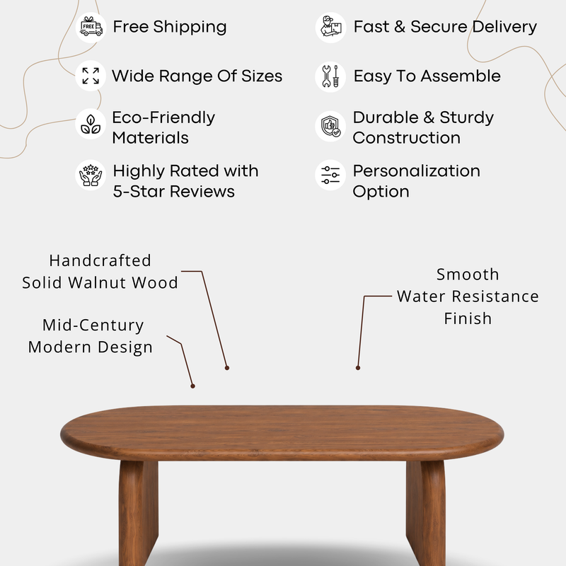 Arden Solid Walnut Oval Coffee Table | Sculptural Arched Base Design