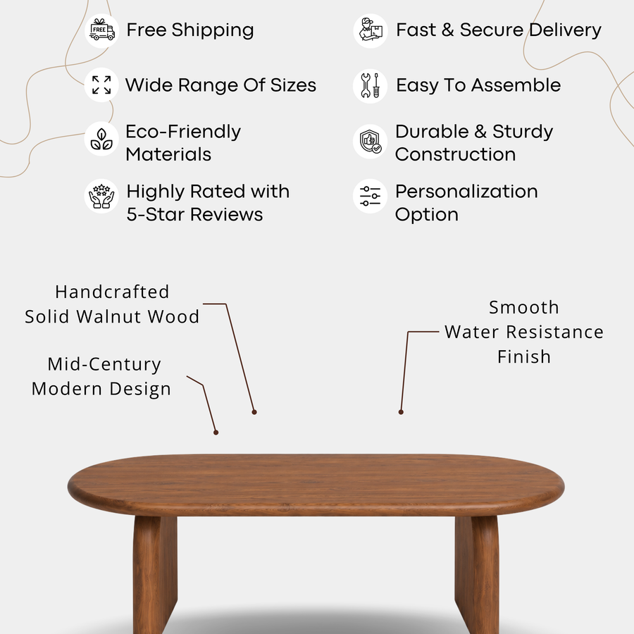Arden Solid Walnut Oval Coffee Table | Sculptural Arched Base Design