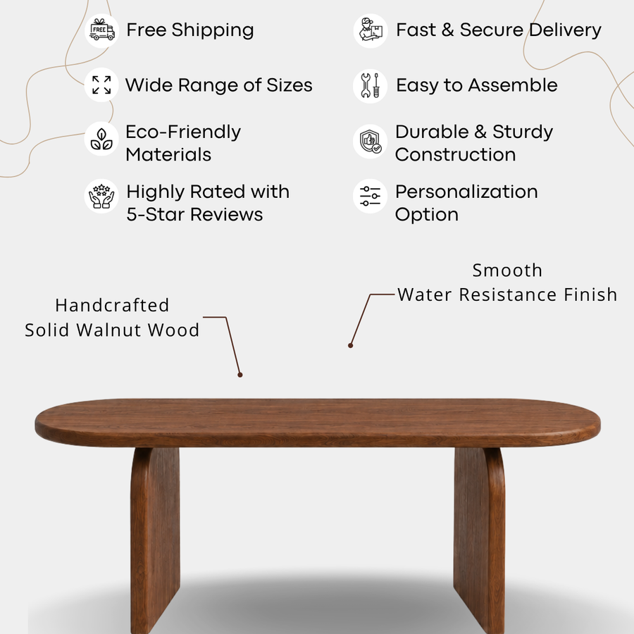Arden Solid Walnut Oval Dining Table – Sculptural Arched Modern Design