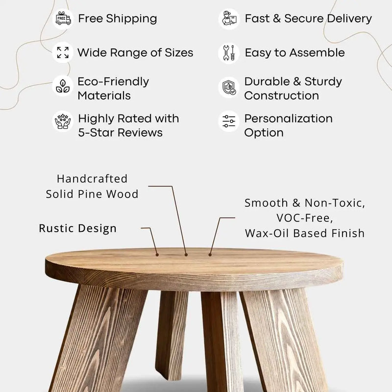 Aren Farmhouse Round Wood Coffee Table - Rustic Design