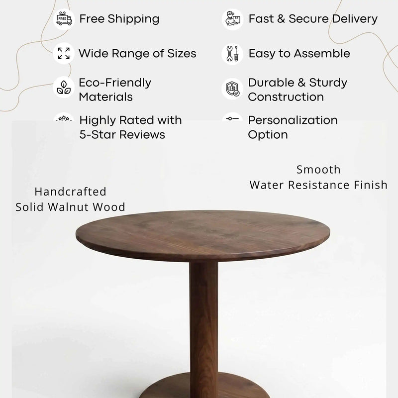 Aven Walnut Wood Dining Table – Modern Pedestal Round Design