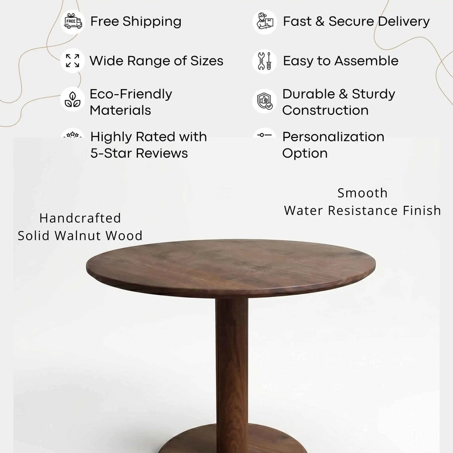Aven Walnut Wood Dining Table – Modern Pedestal Round Design Mozilya