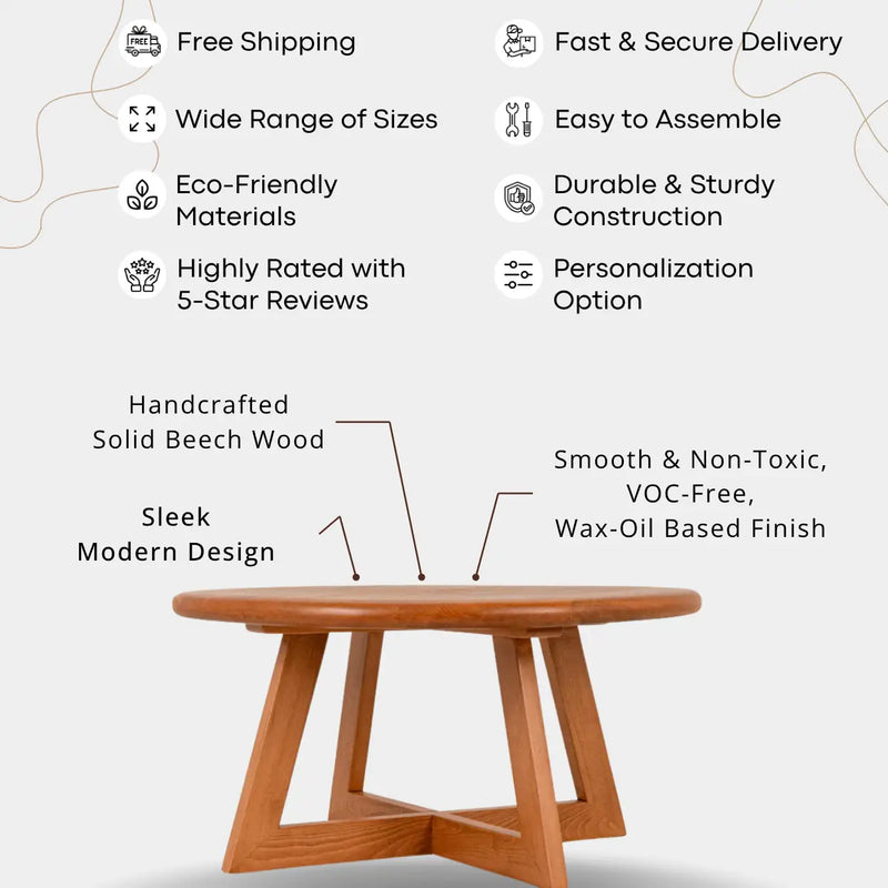 Axis Modern Round Coffee Table | Timeless Solid Wood Design