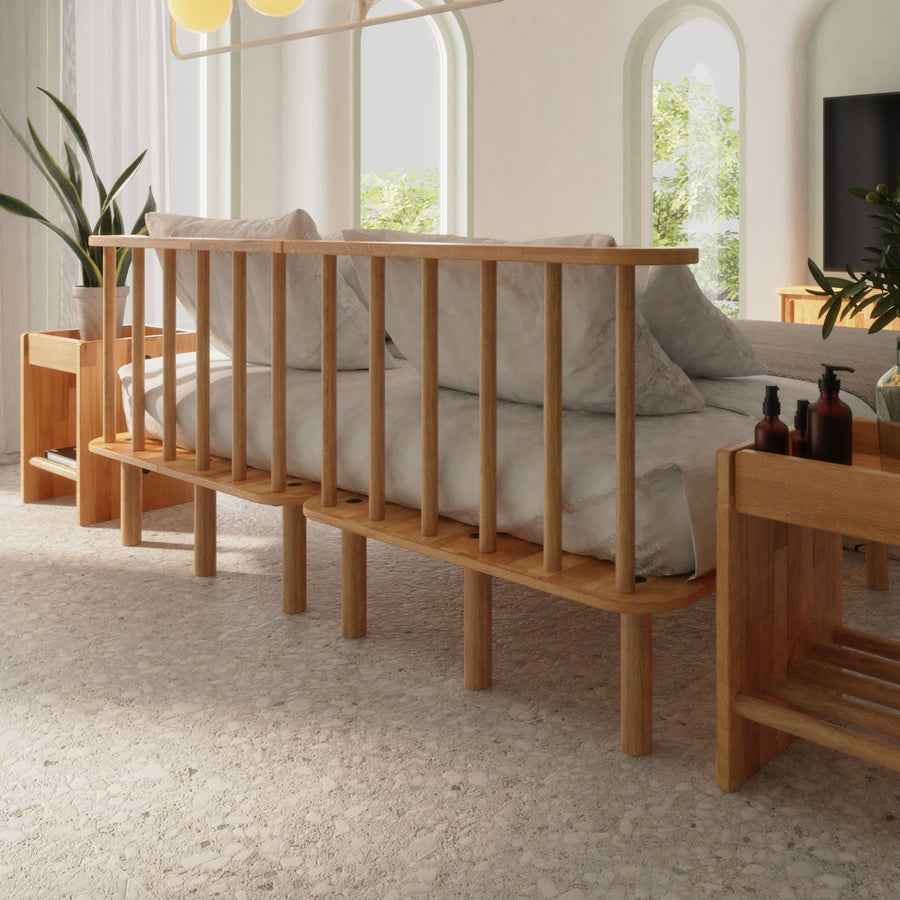 Queens Solid Beech Wood Double Bed Frame | Scandinavian Platform Bed Demontha