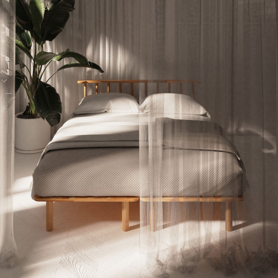 Queens Solid Beech Wood Double Bed Frame | Scandinavian Platform Bed Demontha