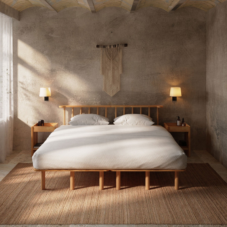 Queens Solid Beech Wood Double Bed Frame | Scandinavian Platform Bed Demontha