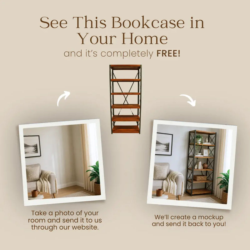 Bellingham Pine Bookcase | Metal Base Industrial Design.