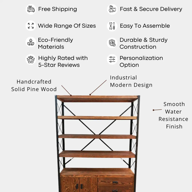Bellingham Bookcase With Drawers | Solid Wood Wide Shelves