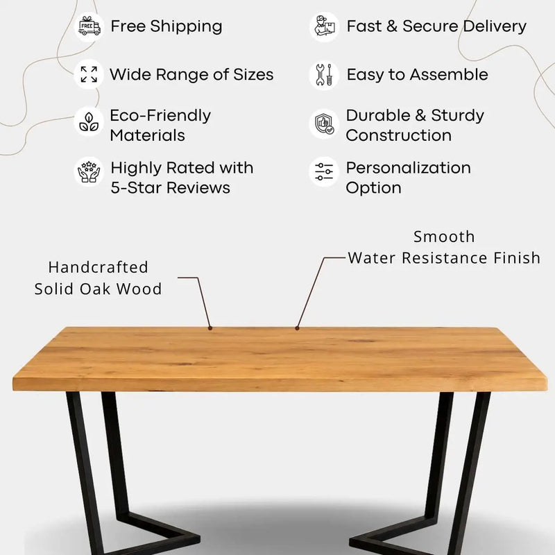 Collin Oak Dining Table | Solid Wood Rectangle Design