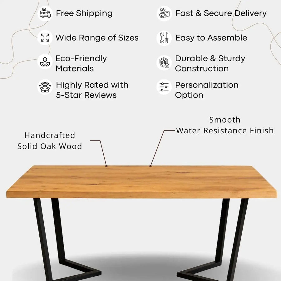 Collin Oak Dining Table | Solid Wood Rectangle Design Mozilya