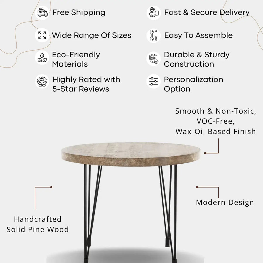 Concord Round Rustic Dining Table | Farmhouse Design Tomruque Wood Studios