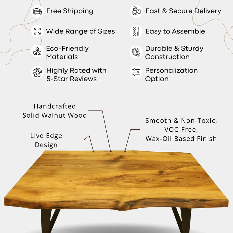 Denton Live Edge Coffee Table - Solid Walnut Wood