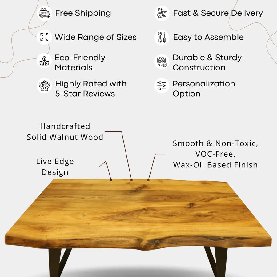 Denton Live Edge Coffee Table - Solid Walnut Wood Mozilya