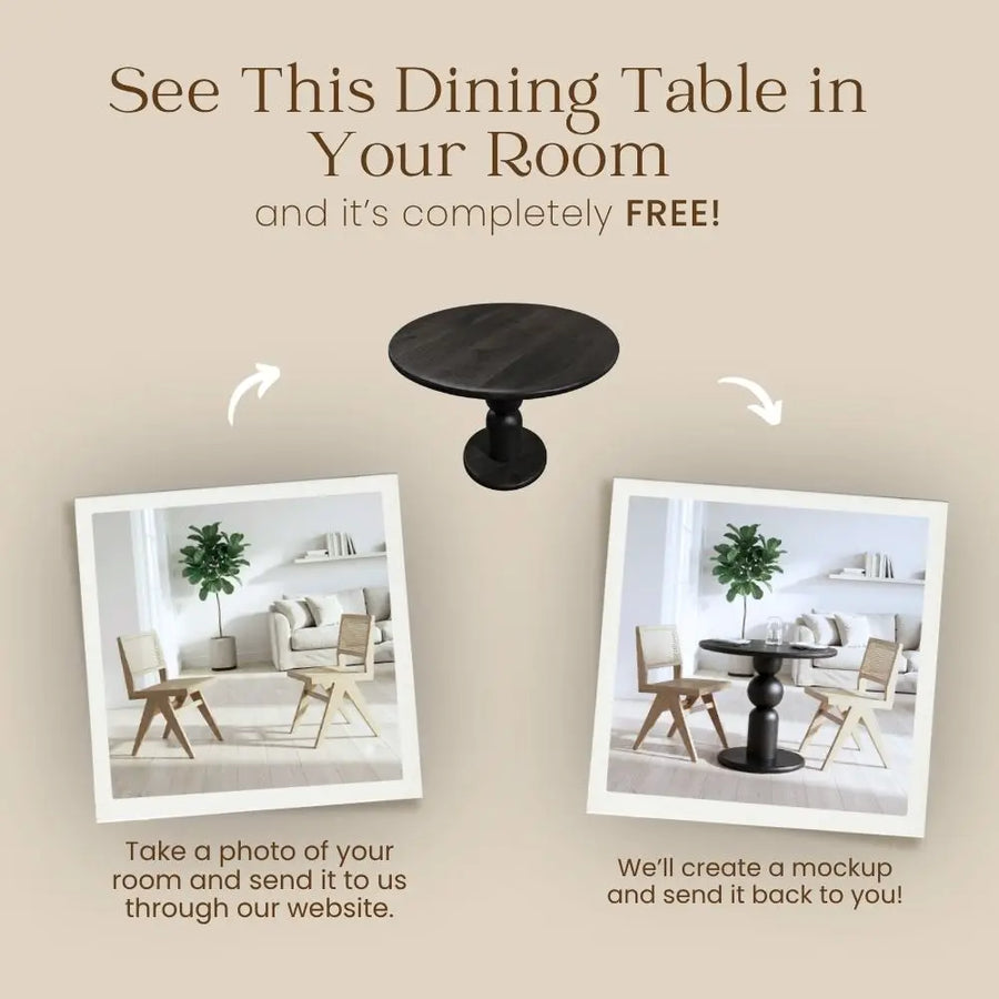 Dorel Beech Wood Round Dining Table | Modern Sculptural Pedestal | Black Color