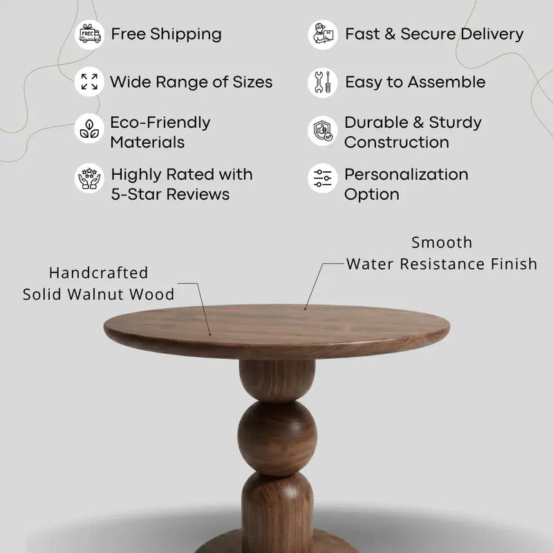 Dorel Round Walnut Dining Table with Sculptural Base – Modern Pedestal Design