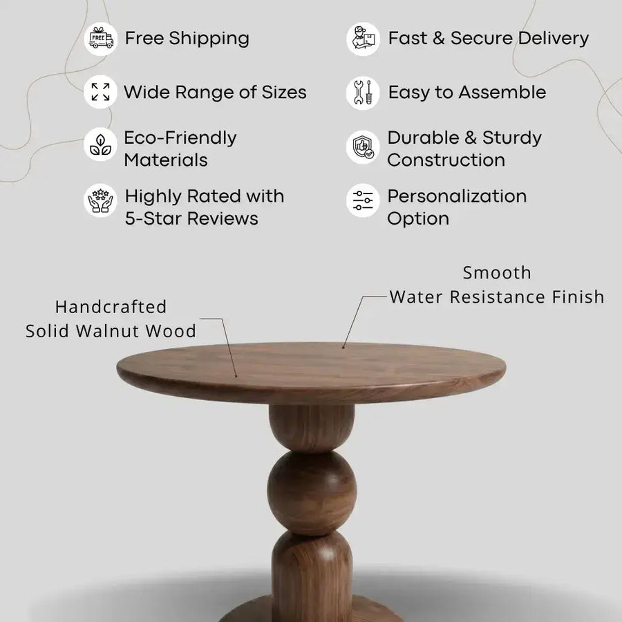 Dorel Round Walnut Dining Table with Sculptural Base – Modern Pedestal Design Mozilya