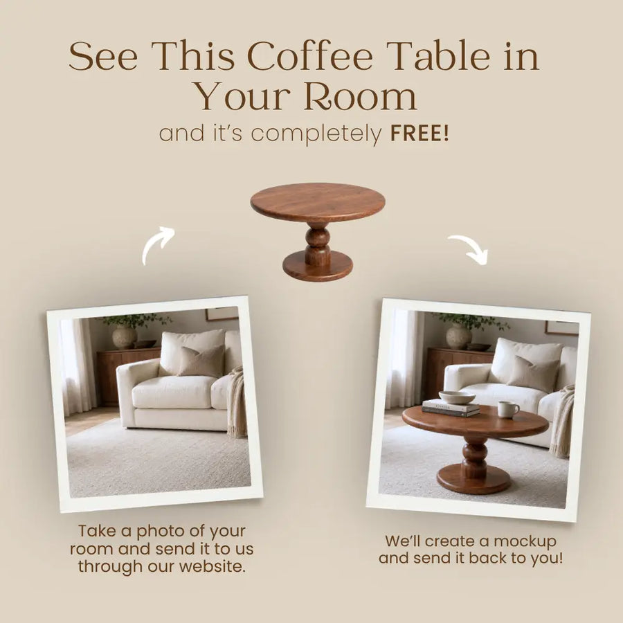 Dorel Solid Walnut Round Pedestal Coffee Table | Mid-Century Modern