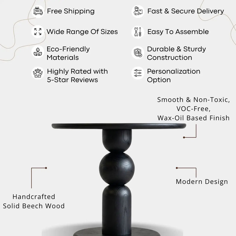 Dorel Beech Wood Round Dining Table | Modern Sculptural Pedestal | Black Color