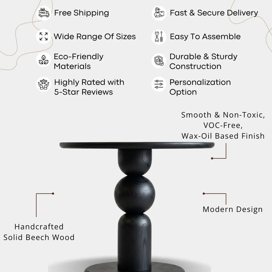 Dorel Beech Wood Round Dining Table | Modern Sculptural Pedestal | Black Color