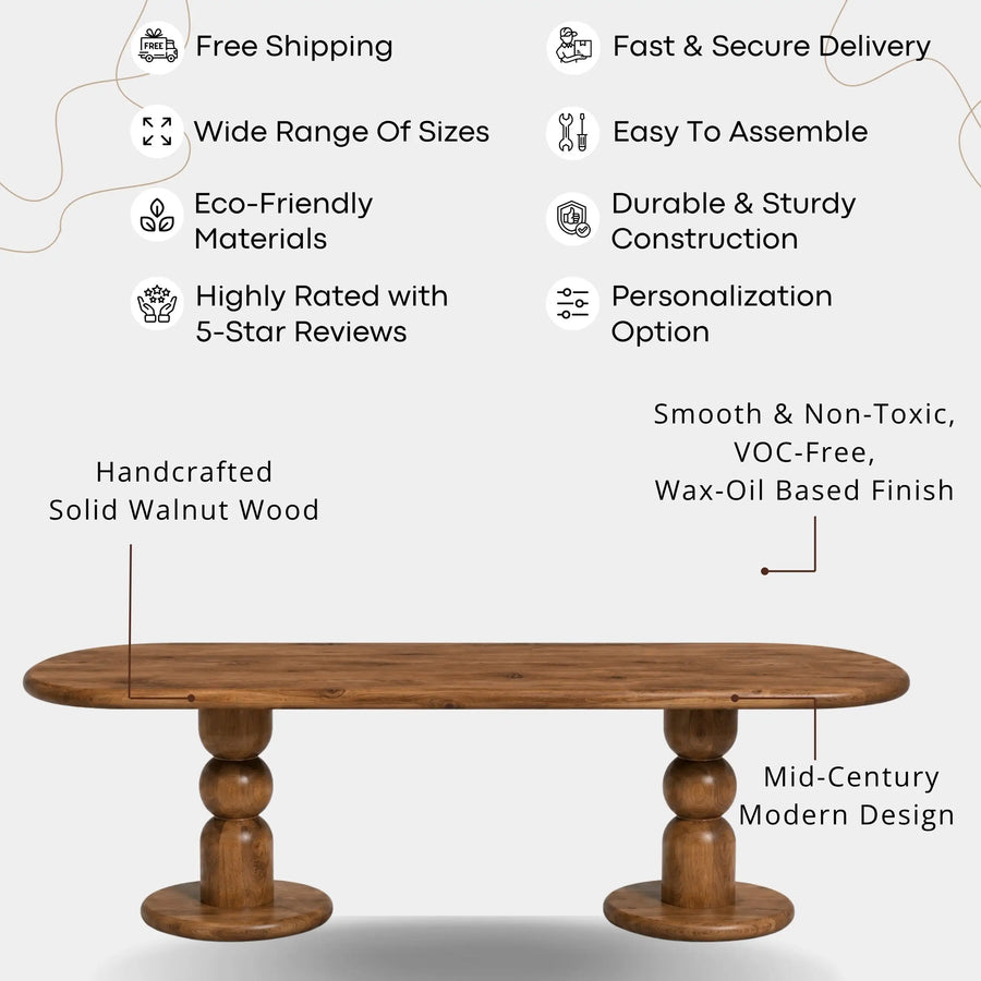 Dorel Oval Walnut Dining Table | Double Pedestal Base