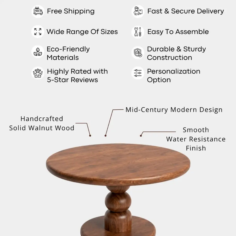 Dorel Solid Walnut Round Pedestal Coffee Table | Mid-Century Modern