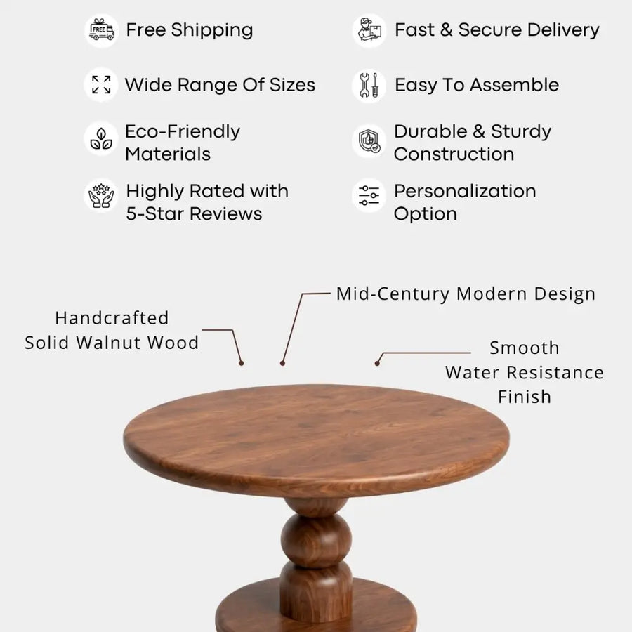 Dorel Solid Walnut Round Pedestal Coffee Table | Mid-Century Modern