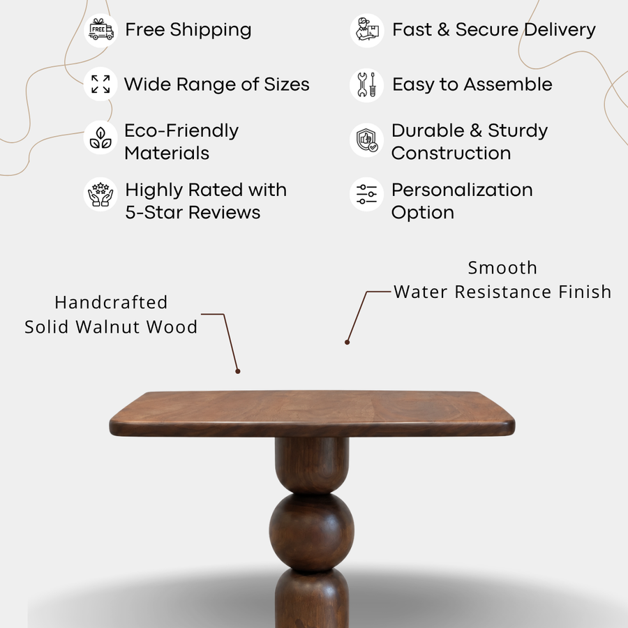 Dorel Square Walnut Dining Table with Sculptural Base – Modern Pedestal Design