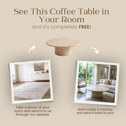Free Virtual Room Visualizer Banner for Dune Round Travertine Coffee Table - Sculptural Modern Pedestal Design by Tomruque