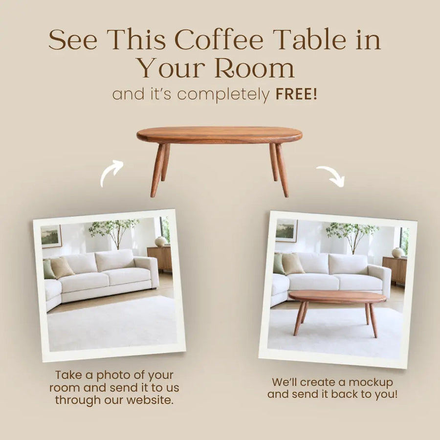 Elise Oval Coffee Table - Solid Walnut Wood Mozilya