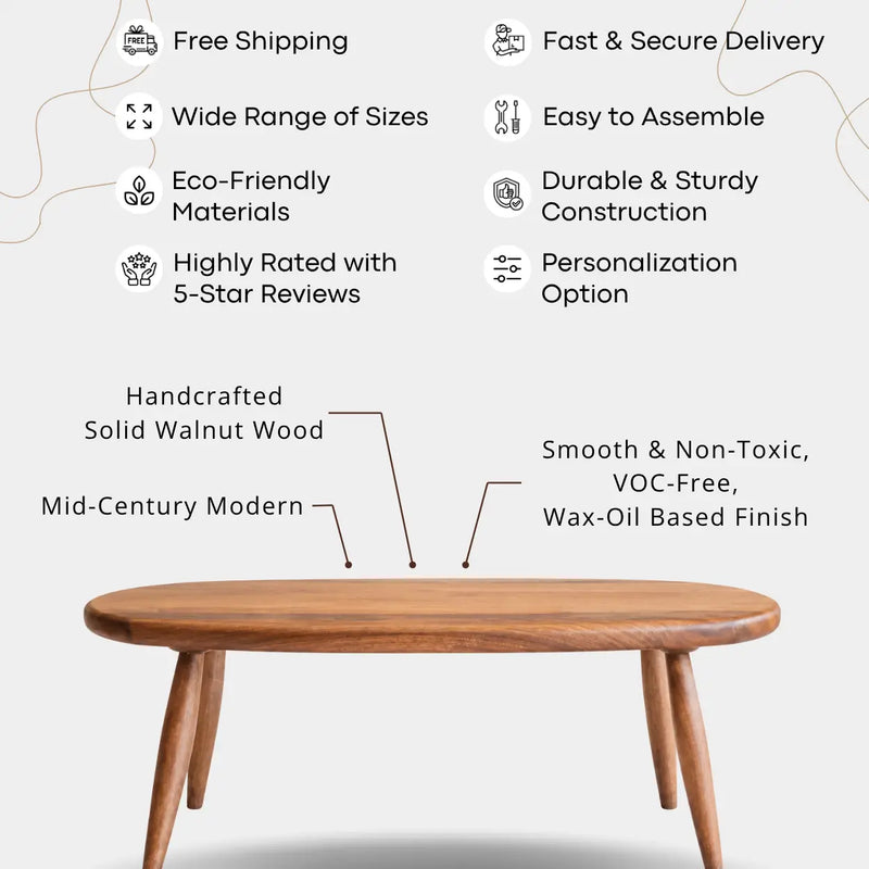 Elise Oval Coffee Table - Solid Walnut Wood