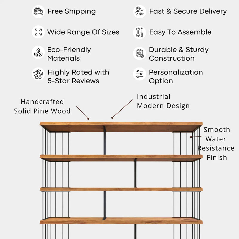 Fargo Solid Wood Bookcase | Wide Rustic Design