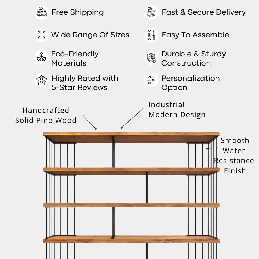 Fargo Solid Wood Bookcase | Wide Rustic Design