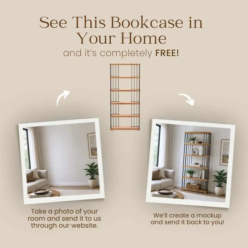 Fargo Metal Wood Bookcase | 6 Shelves Farmhouse Design