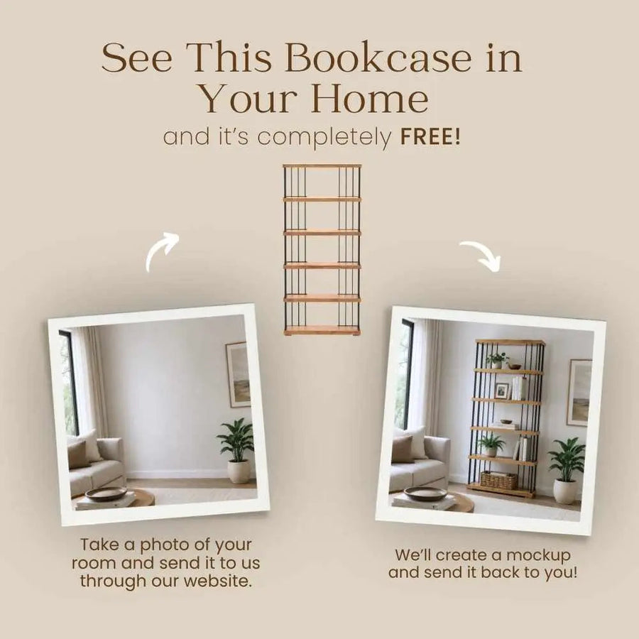 Fargo Metal Wood Bookcase | 6 Shelves Farmhouse Design Mozilya