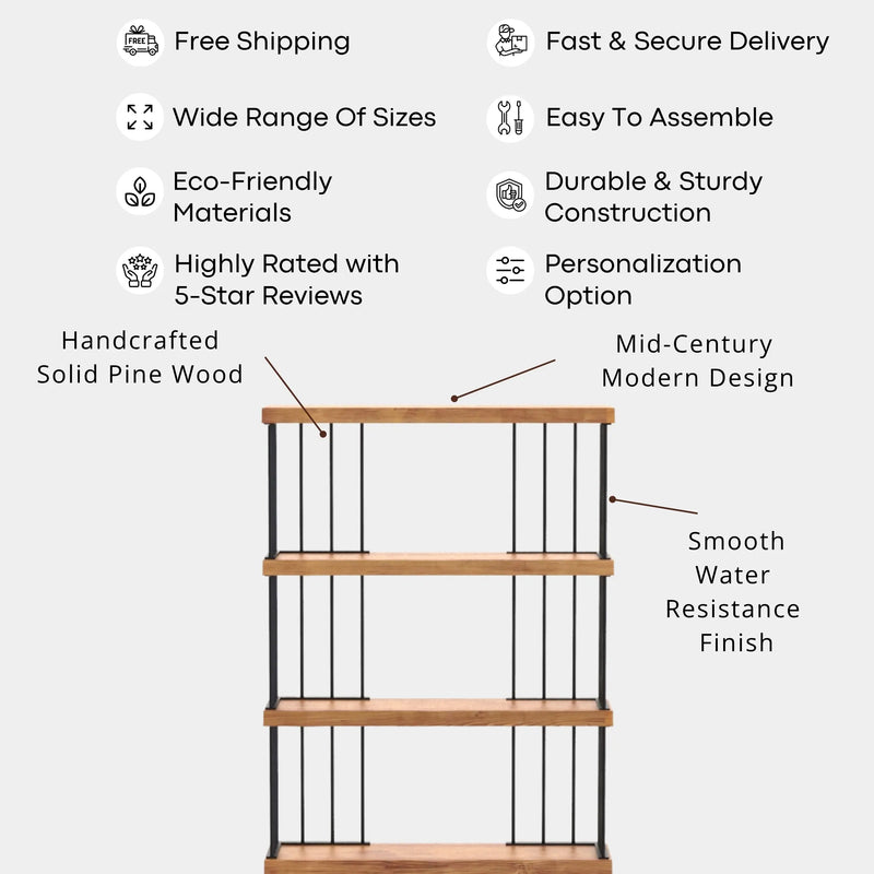Fargo Metal Wood Bookcase | 6 Shelves Farmhouse Design