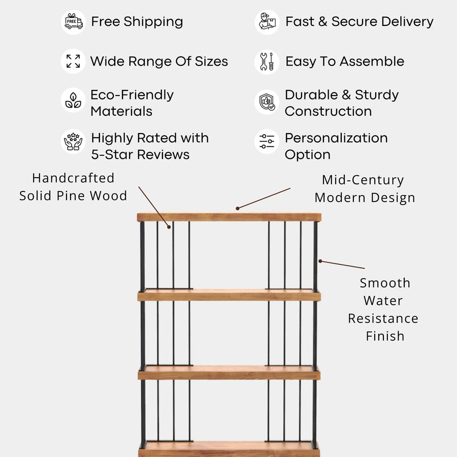 Fargo Metal Wood Bookcase | 6 Shelves Farmhouse Design Mozilya