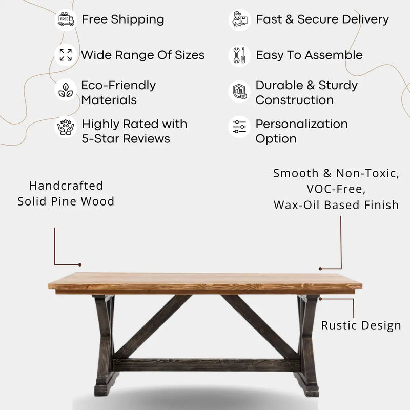 Helena Rustic Dining Room Table | Rectangle Farmhouse Design. Tomruque Wood Studios