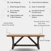 Harley Farmhouse Dining Table | Rectangle Pine Wood Design Tomruque Wood Studios