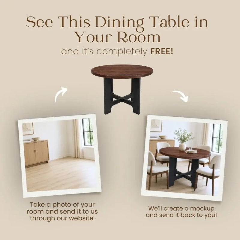 Harlow Solid Walnut Wood Round Dining Table | Farmhouse Country Style