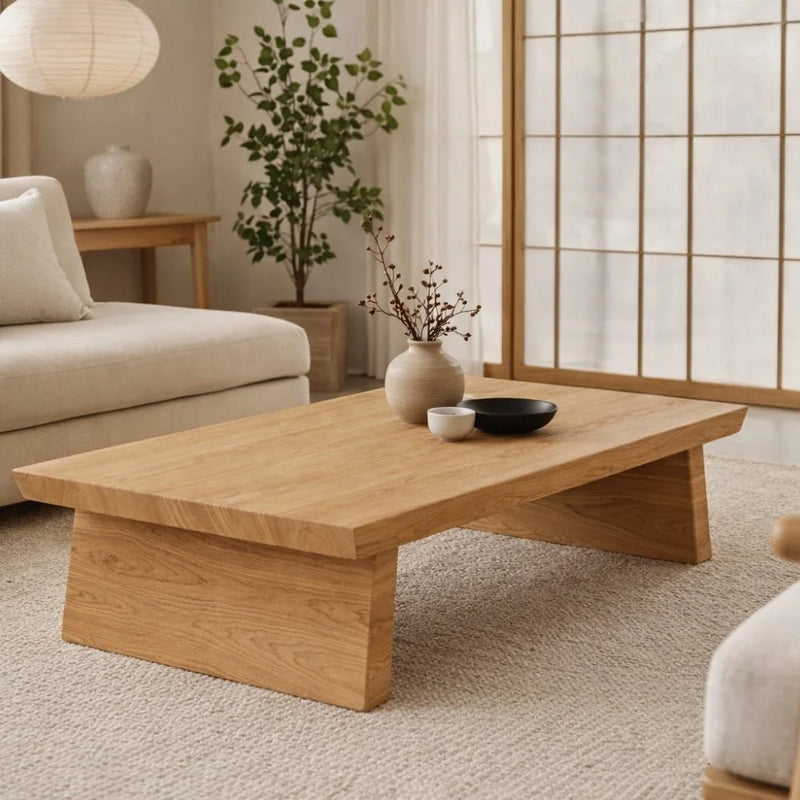 Yoro Solid Oak Wood Coffee Table – Japandi Rectangular Design