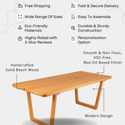 Lucia Dining Table For 8 | Rectangle Solid Beech Wood Mozilya