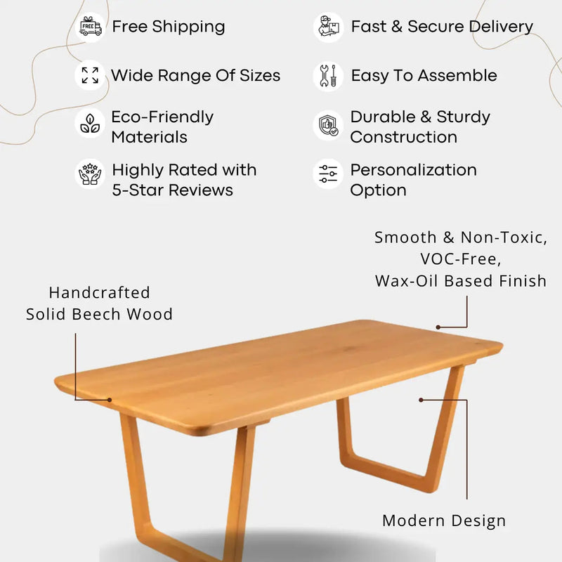 Lucia Dining Table For 8 | Rectangle Solid Beech Wood Mozilya