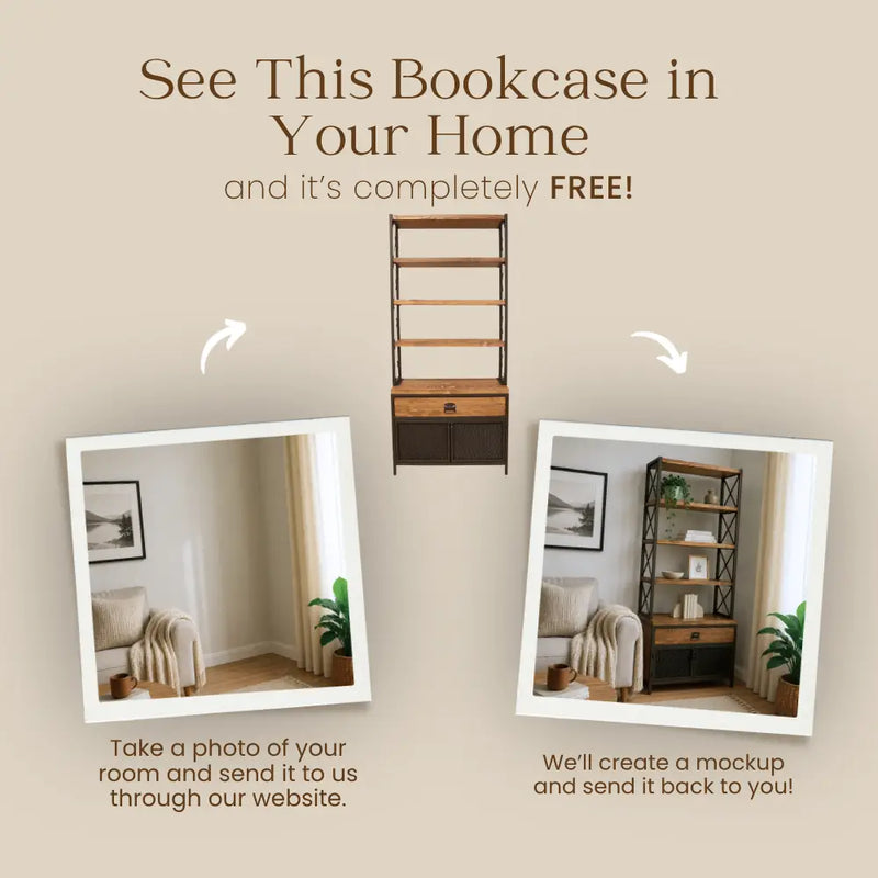 Madison Bookcase With Cabinet | 5 Shelves Solid Wood